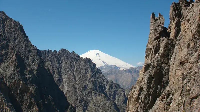 Greater Caucasus Crystalline Basement  and Volcano Elbrus 5642 m.