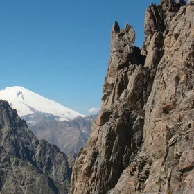 Greater Caucasus Crystalline Basement  and Volcano Elbrus 5642 m.