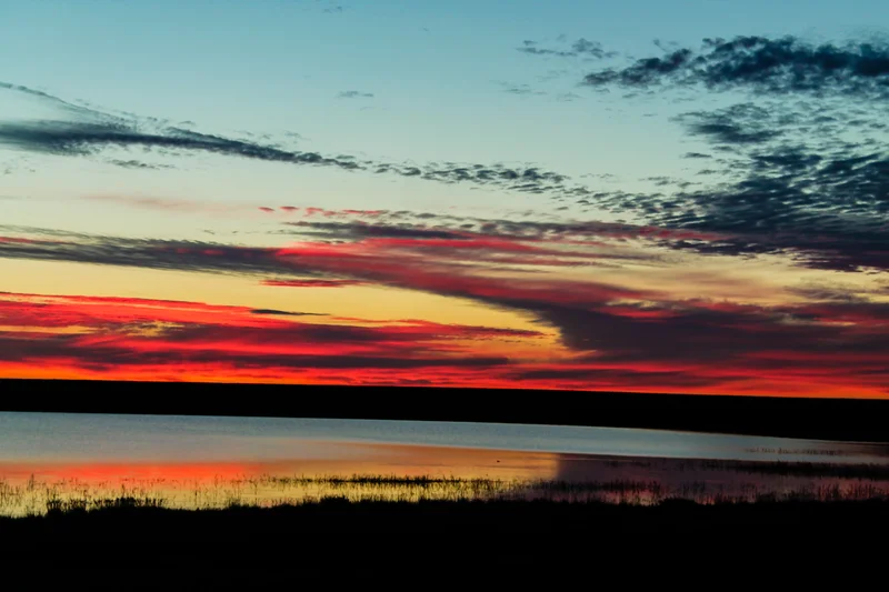 Sunset over a thermokarst lake