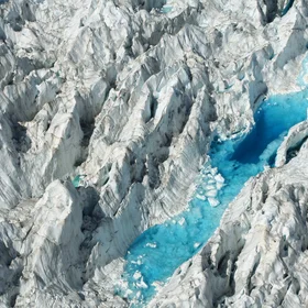 Temporary pond within ice fall of Fox Glacier