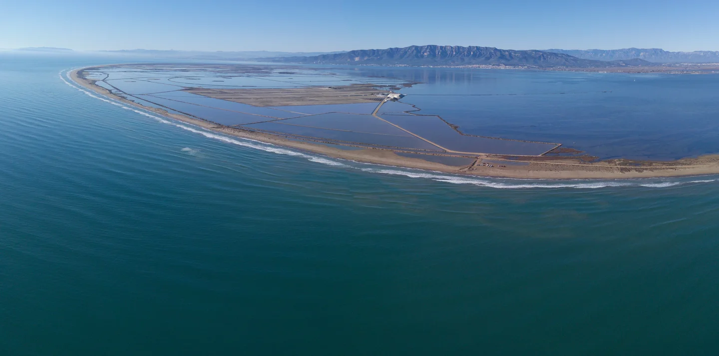 View of the Sierra de Montsià mountains from the southern Ebro river delta, Spain