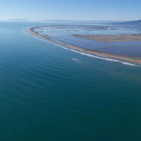 View of the Sierra de Montsià mountains from the southern Ebro river delta, Spain