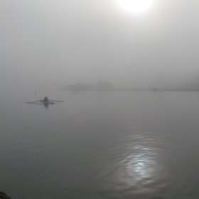 Dense fog over Exeter Quay