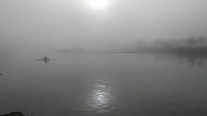 Dense fog over Exeter Quay
