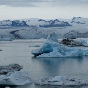 Floating ice in the glacial lake of Jökulsárlón