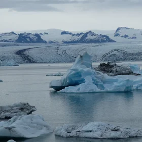 Floating ice in the glacial lake of Jökulsárlón