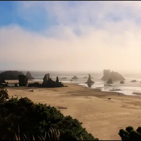 Foggy Bandon beach, Oregon