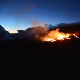 Sunrise on an erupting volcano