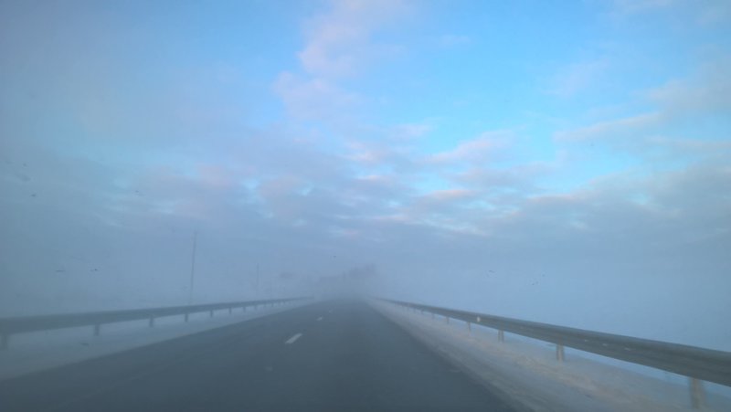 Fog on the road from Rezekne to Riga