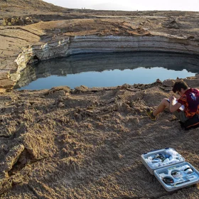 Sampling of sulfurous sinkhole water, Ghor Al-Haditha