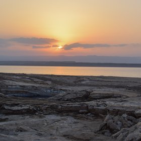 Sunset over the Eastern Dead Sea shore, Ghor Al-Haditha