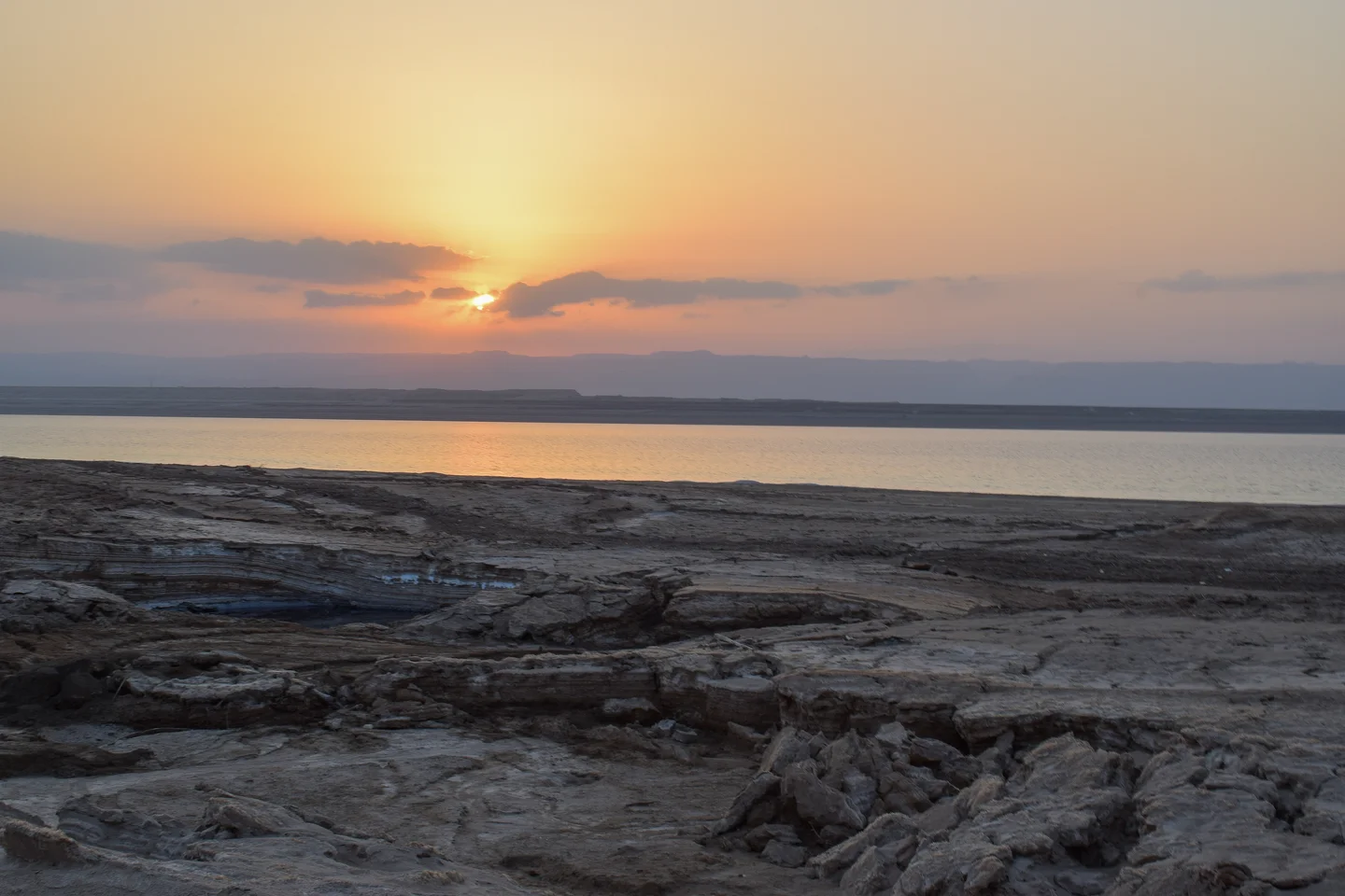 Sunset over the Eastern Dead Sea shore, Ghor Al-Haditha