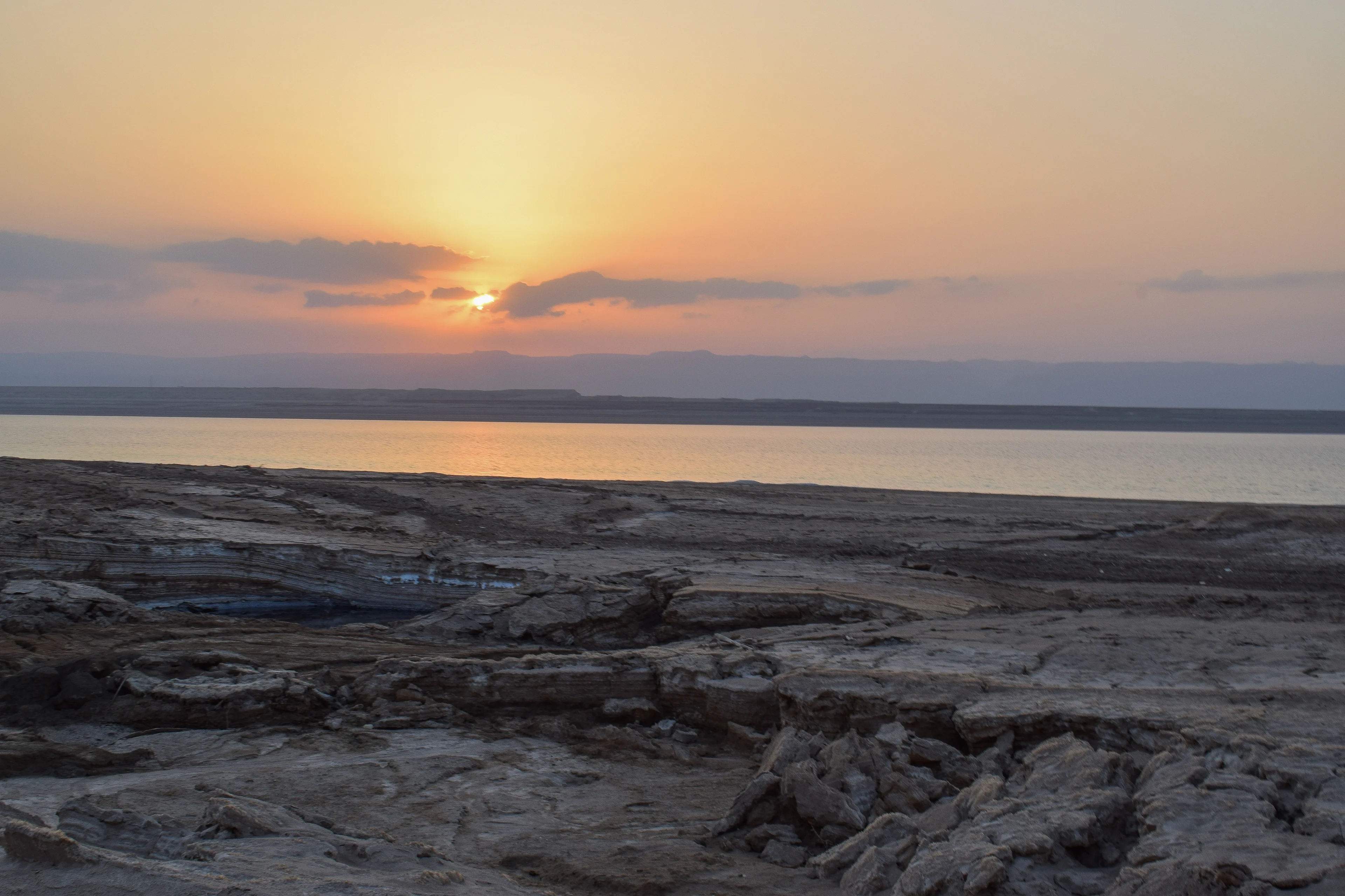 Sunset over the Eastern Dead Sea shore, Ghor Al-Haditha