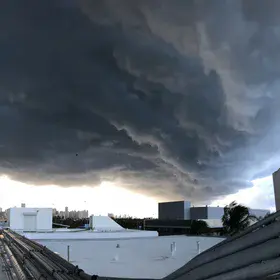 A typical pouring summer afternoon storm over downtown Miami