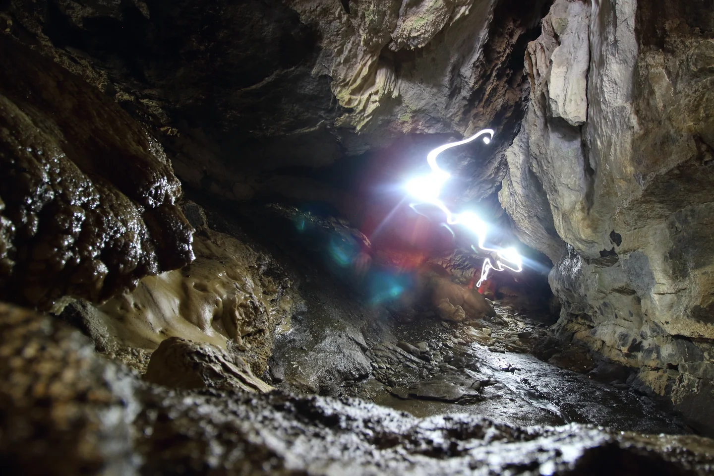 Walking light in the Luxmore Caves