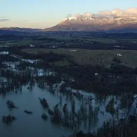 Sunrise over flooded Pivka basin