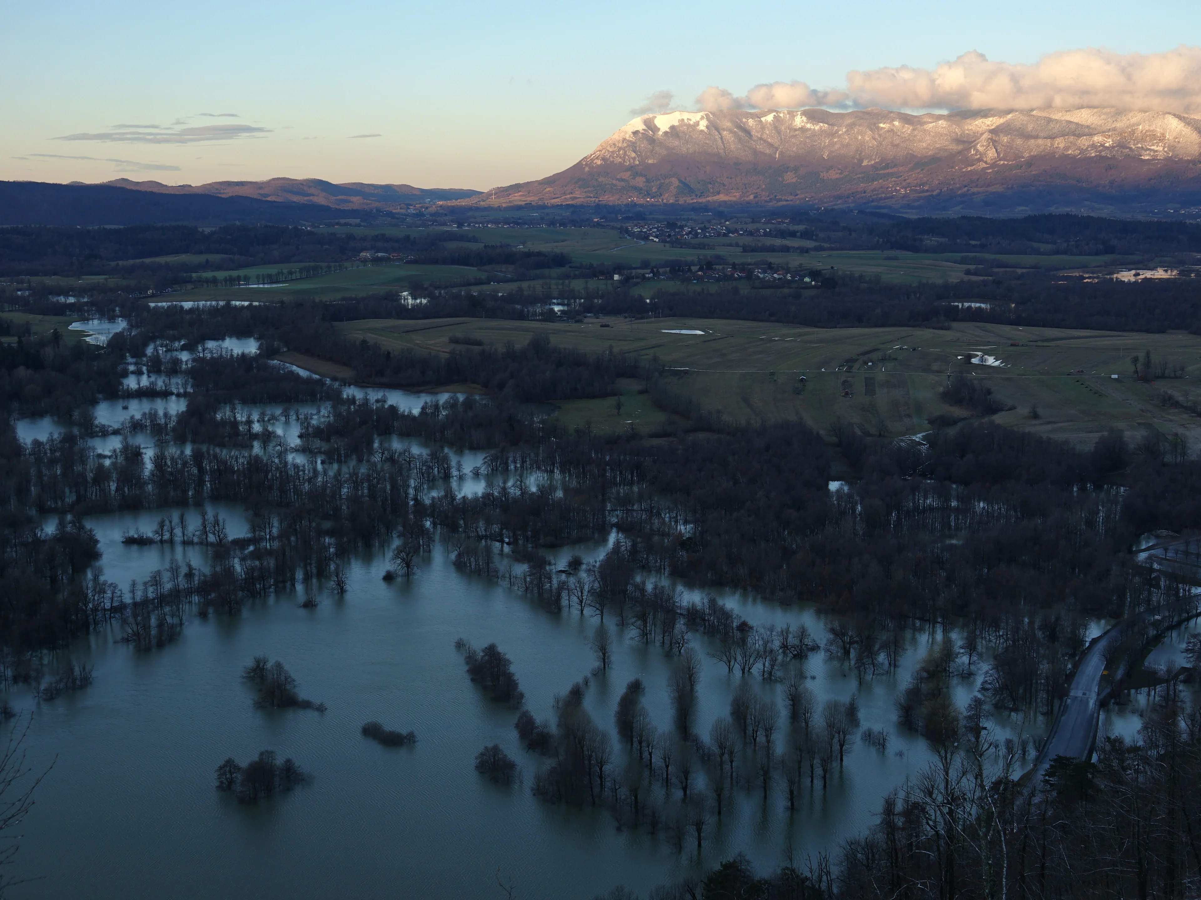 Sunrise over flooded Pivka basin