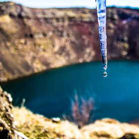 Icicle on the slopes of  volcanic crater lake