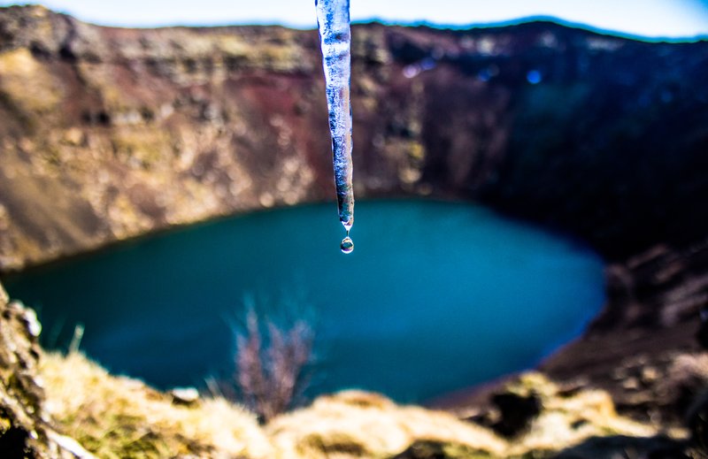 Icicle on the slopes of  volcanic crater lake