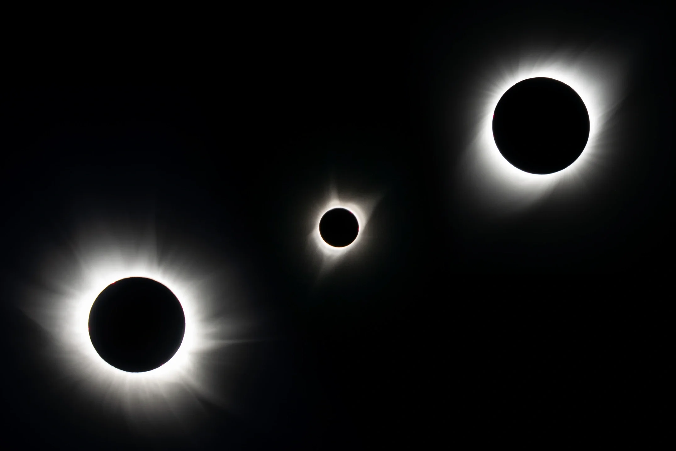 Total solar eclipses of 2015, 2017 and 2019
