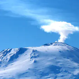 Plume of steam rising from the crater of Mount Erebus, Antarctica