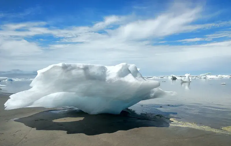 Melting stranded sea ice in Kuujjuarapik, Hudson Bay, Canada