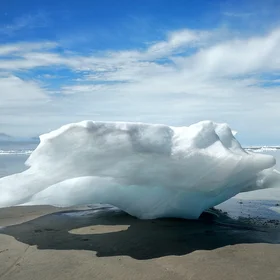 Melting stranded sea ice in Kuujjuarapik, Hudson Bay, Canada