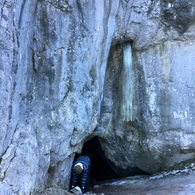 Getting a sample out of the icy Dziura cave