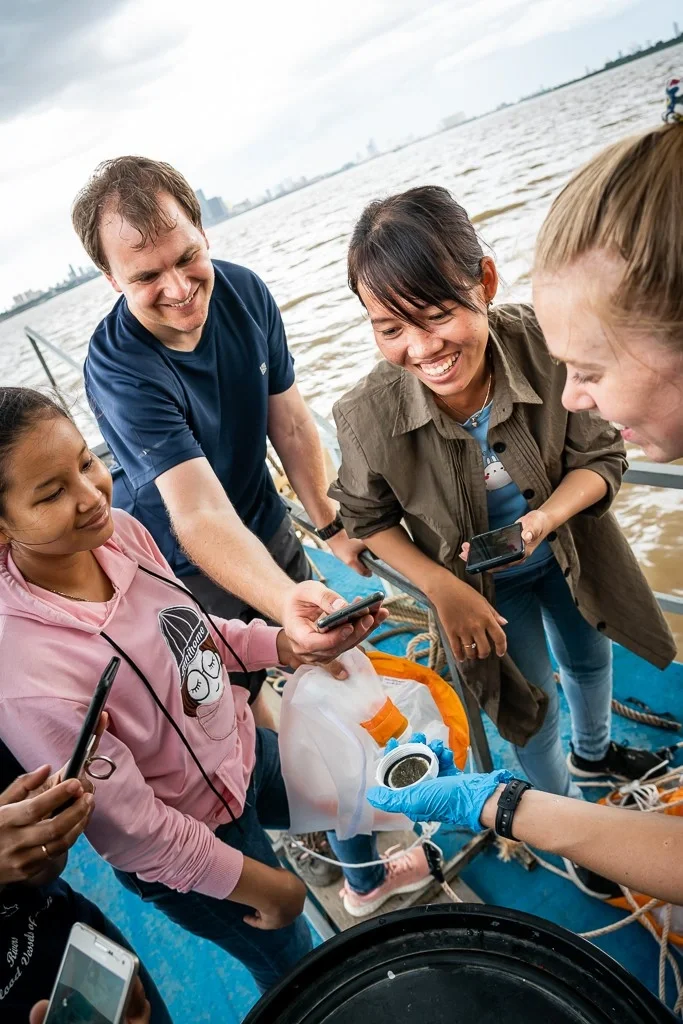 Collaborating to sample plastics in the Mekong River