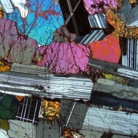 A thin section contains a wide variety of mineral grains