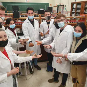 Students playing with soil physical properties