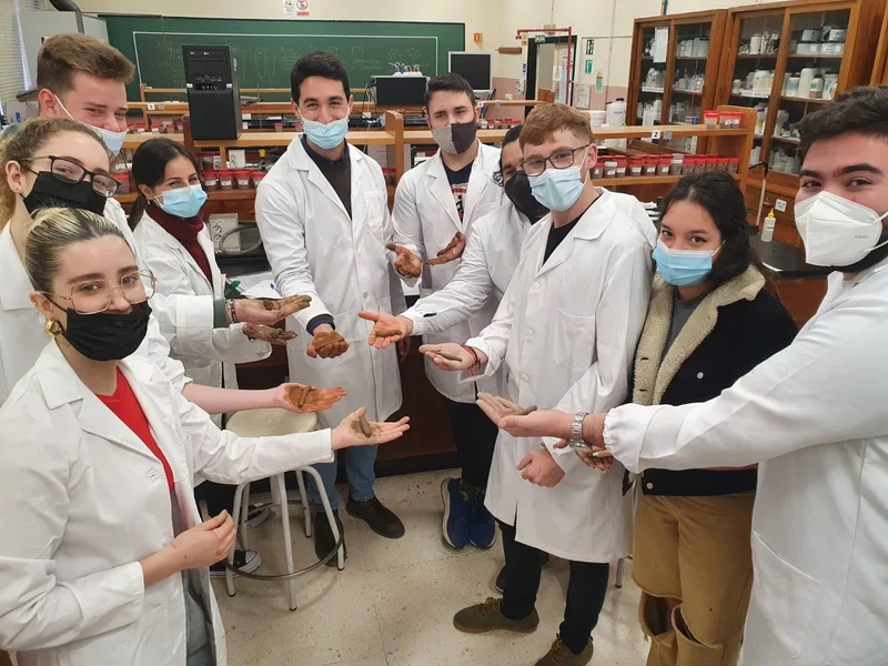 Students playing with soil physical properties