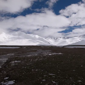 View on the snowy mountains of Nam Co