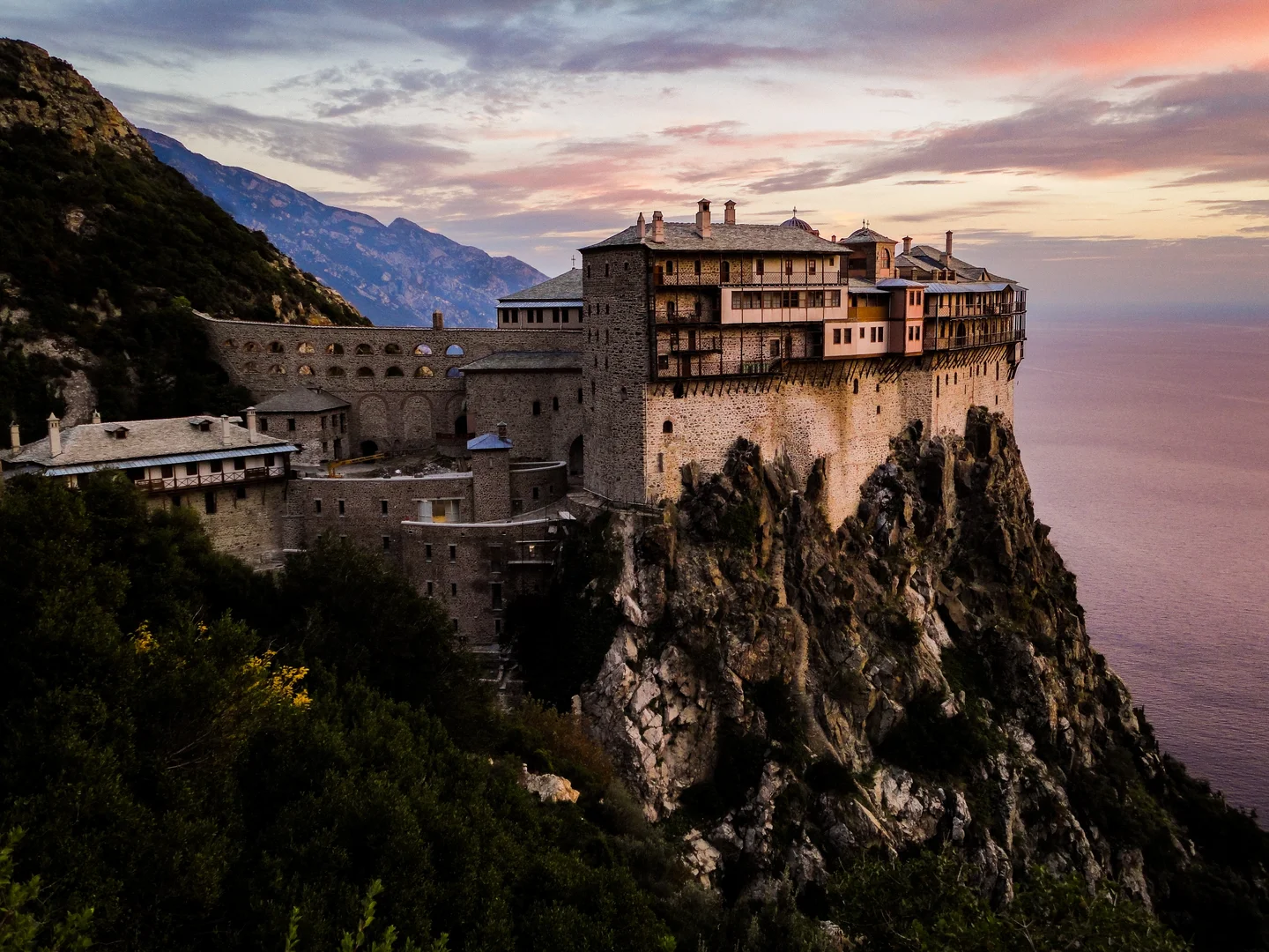 A peaceful sunset view of Byzantine engineering