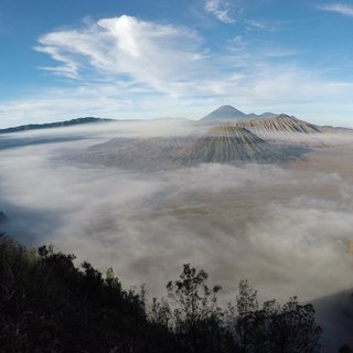 Morning view of volcanoes in Java, Indonesia