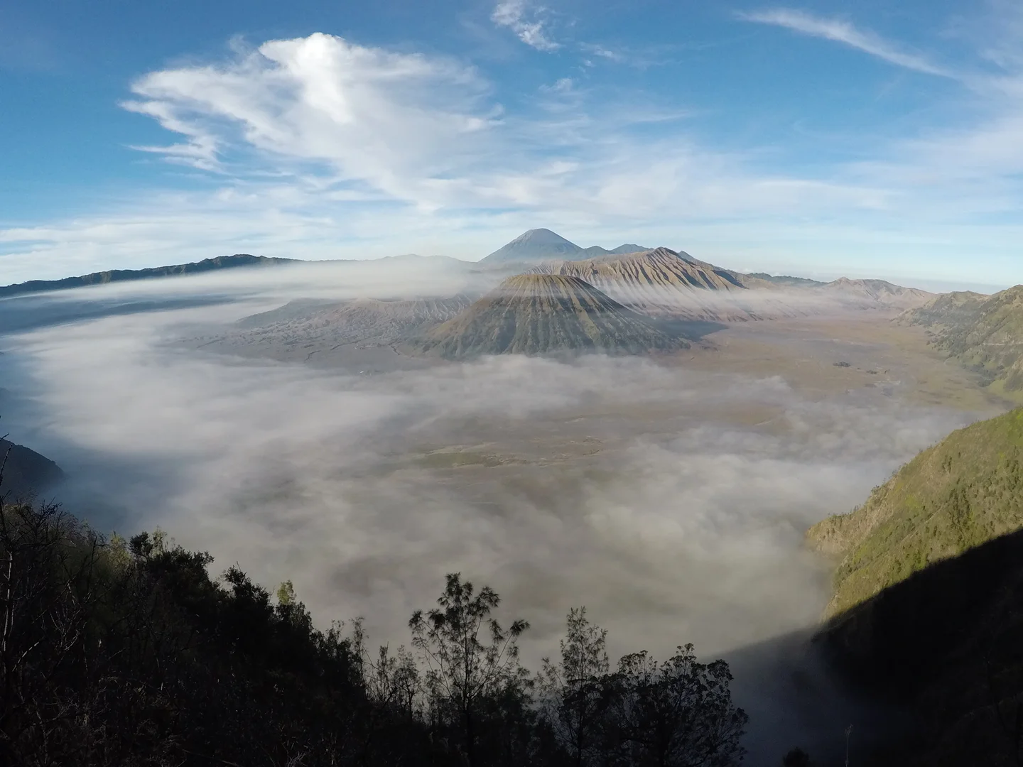 Morning view of volcanoes in Java, Indonesia