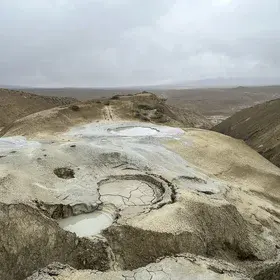 Mud volcano lake, Gobustan, Azerbaidjan, methane bubbles