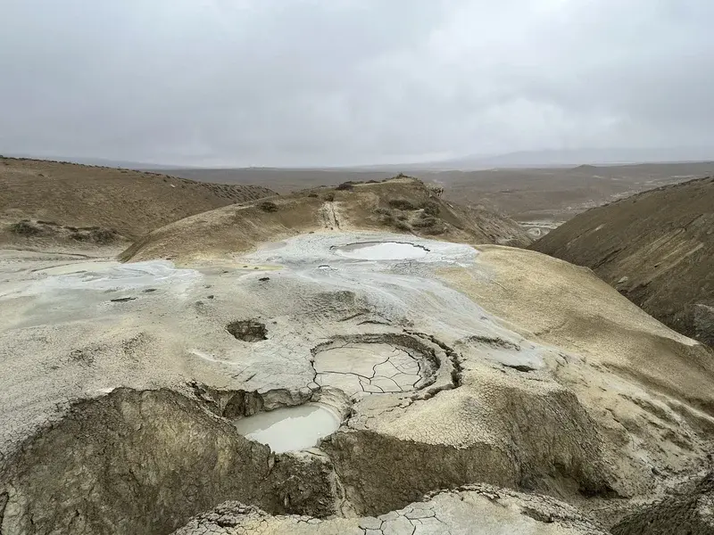 Mud volcano lake, Gobustan, Azerbaidjan, methane bubbles