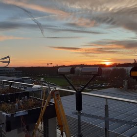 Disdrometers and green roof samples enjoying a nice sunset after a long day of work