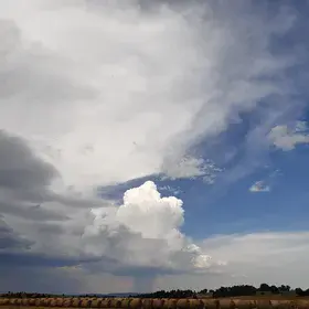 Cartoon rainfall cloud over a field
