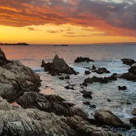 Sunset, sea and granites