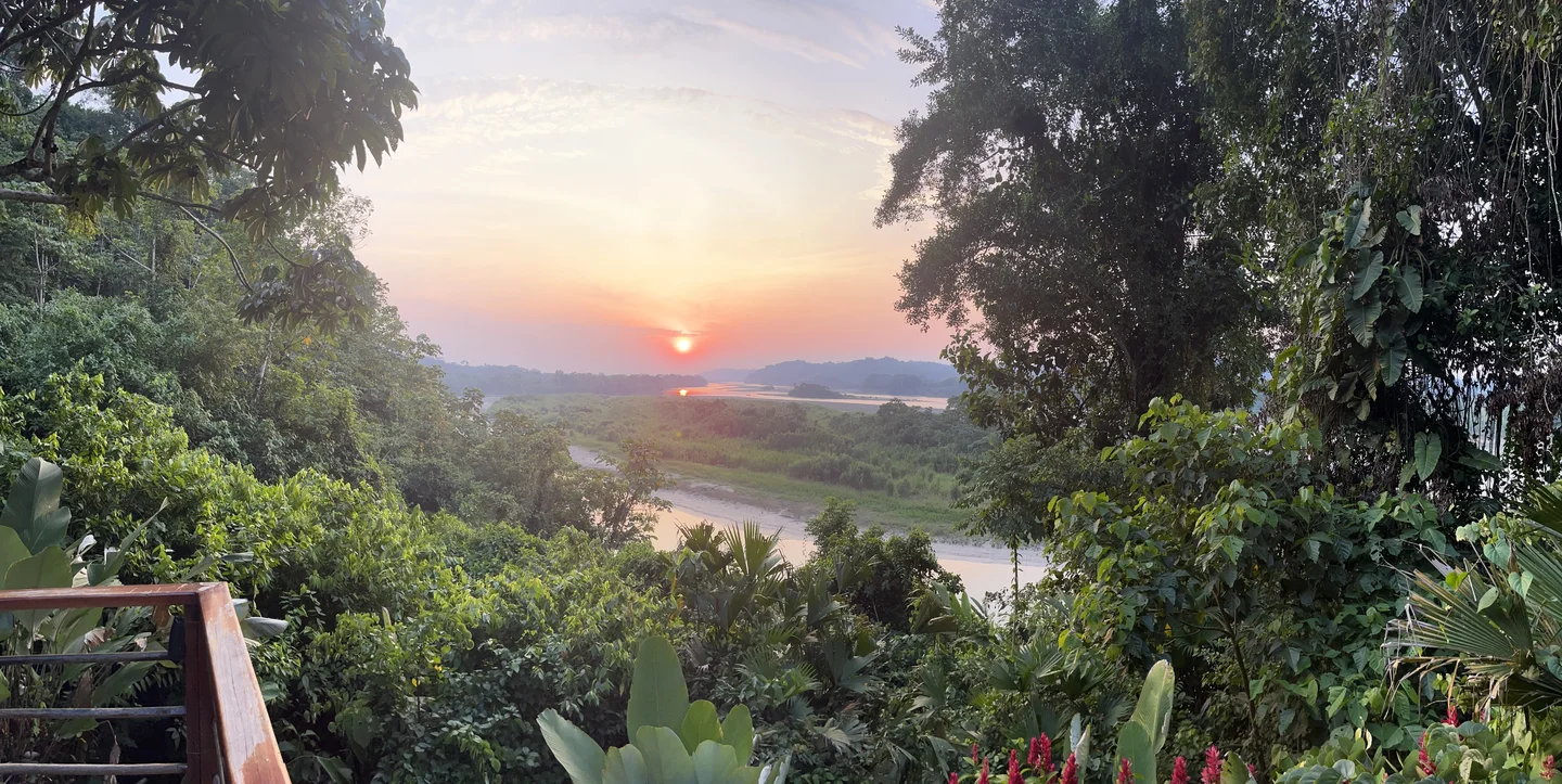 Sunset over the Tena river from the Amazon Jungle