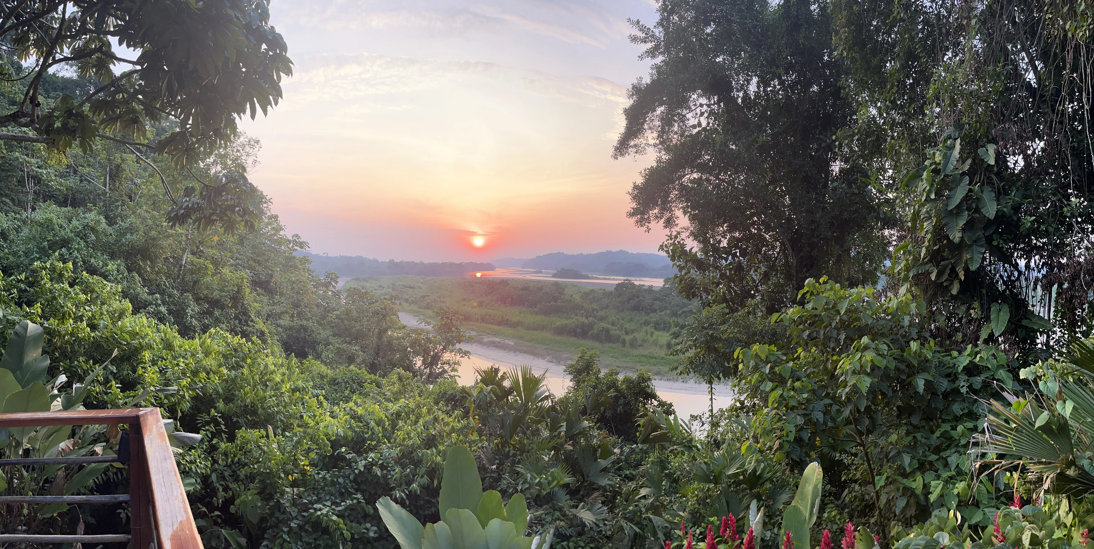 Sunset over the Tena river from the Amazon Jungle