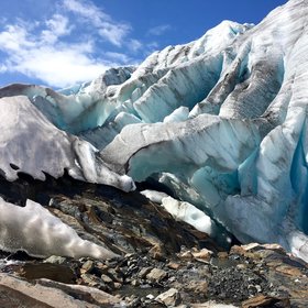 Blue ice on a mountain glacier