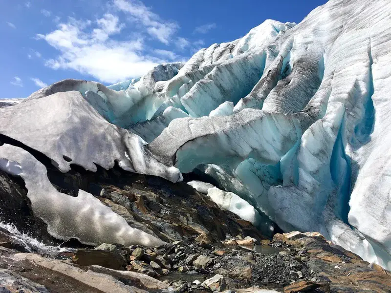 Blue ice on a mountain glacier