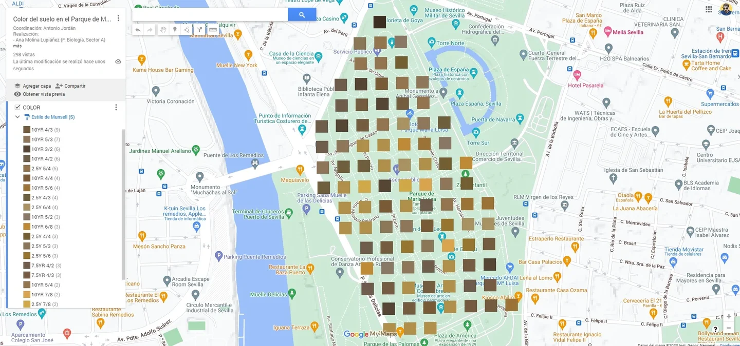 Soil color of an urban park in Sevilla