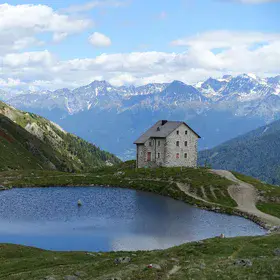 Small alpine water reservoir in Northern Italy
