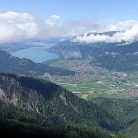 View on Interlaken positioned between Lake Thun and Lake Brienz