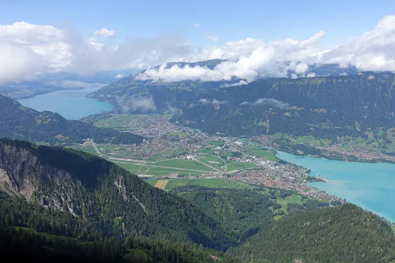 View on Interlaken positioned between Lake Thun and Lake Brienz