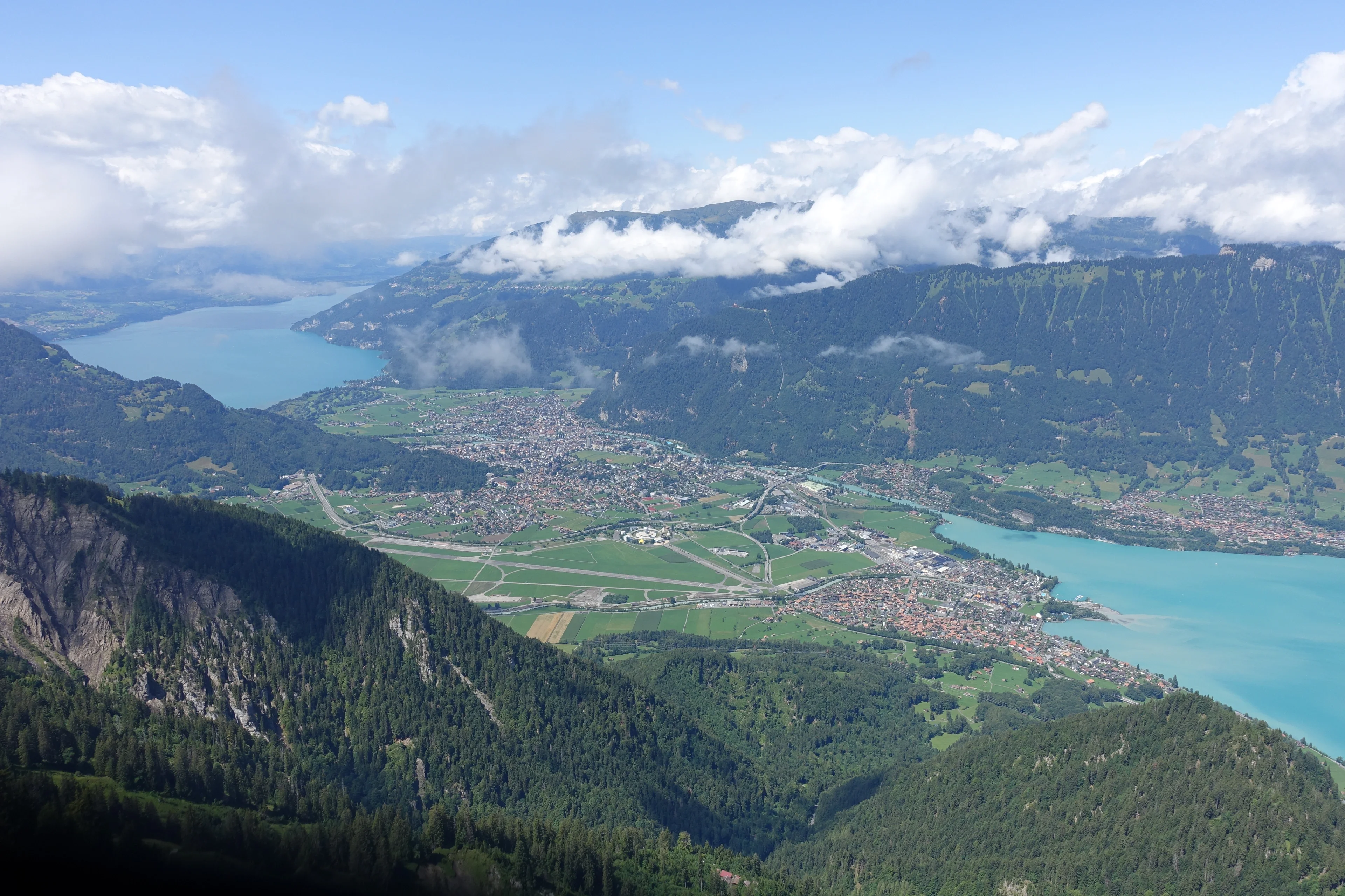 View on Interlaken positioned between Lake Thun and Lake Brienz